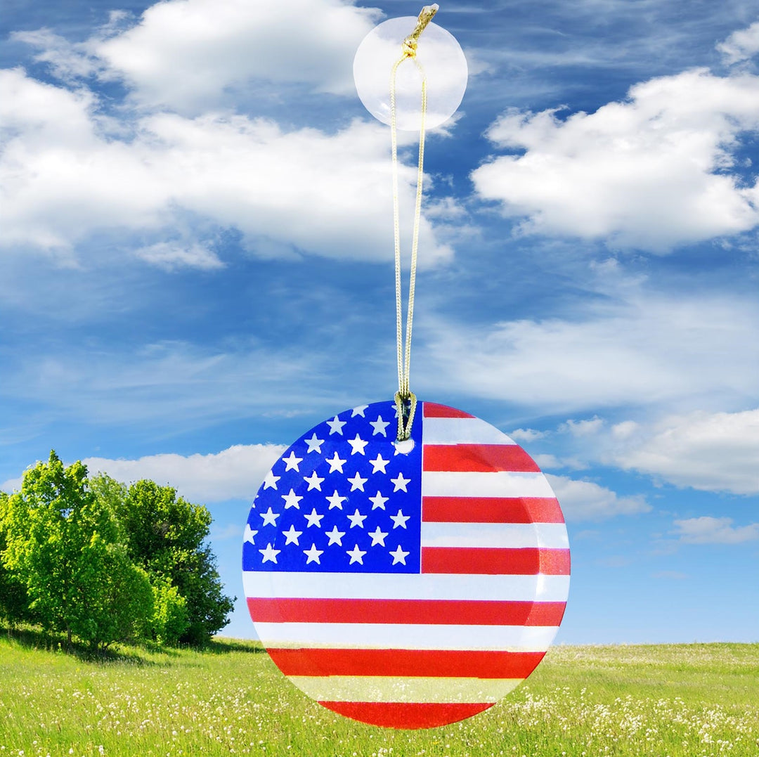 3.5" Round Glass Suncatcher with USA Flag