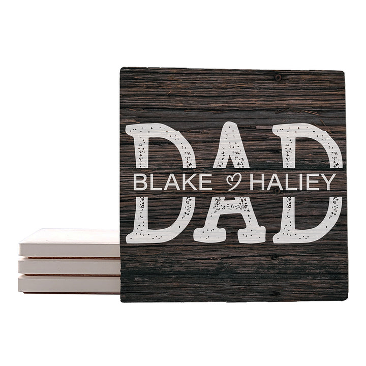 [Set of 4] 4" Premium Absorbent Square Coaster Set | "Hugs & Family" Collection Coasters |Set of 4