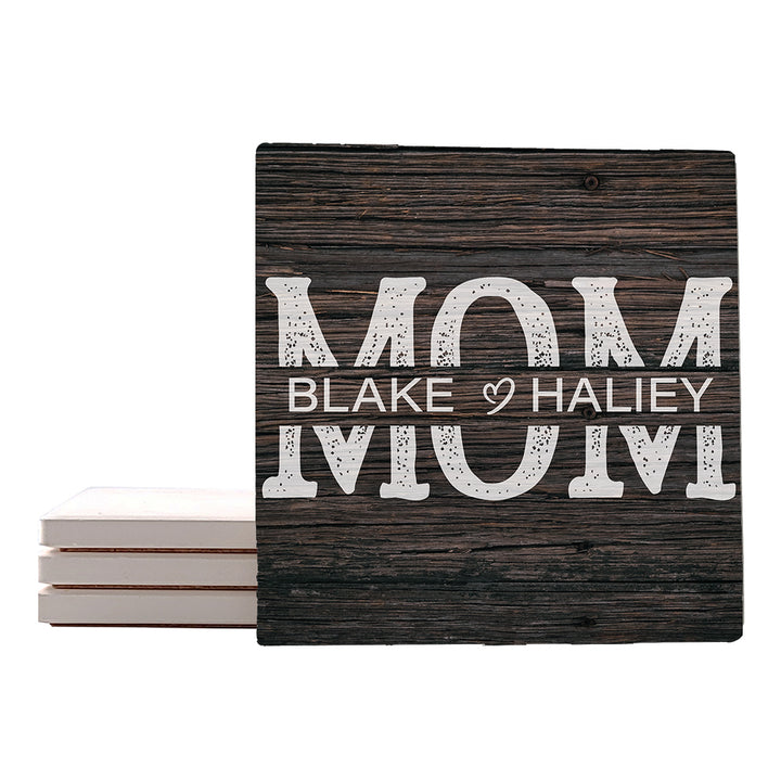[Set of 4] 4" Premium Absorbent Square Coaster Set | "Hugs & Family" Collection Coasters |Set of 4
