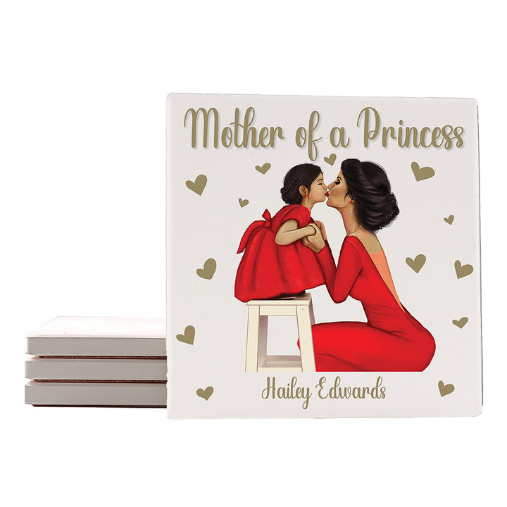 [Set of 4] 4" Premium Absorbent Square Coaster Set | "Hugs & Family" Collection Coasters |Set of 4