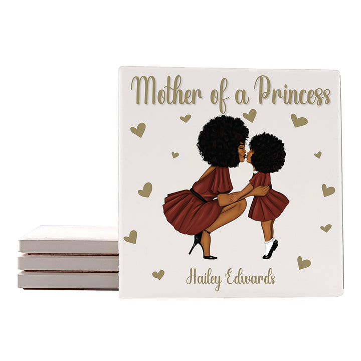 [Set of 4] 4" Premium Absorbent Square Coaster Set | "Hugs & Family" Collection Coasters |Set of 4