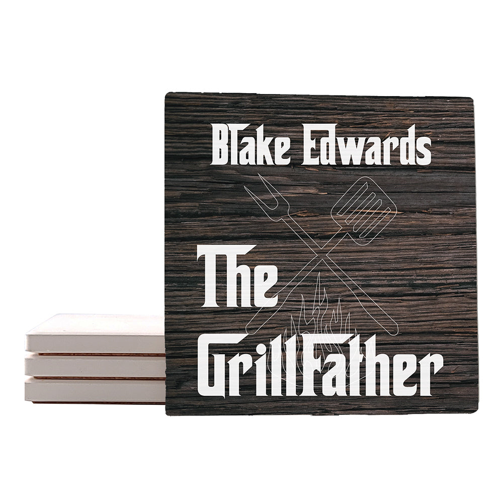 [Set of 4] 4" Premium Absorbent Square Coaster Set | "Hugs & Family" Collection Coasters |Set of 4
