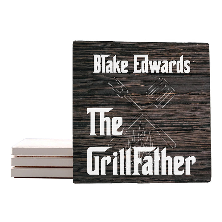 [Set of 4] 4" Premium Absorbent Square Coaster Set | "Hugs & Family" Collection Coasters |Set of 4