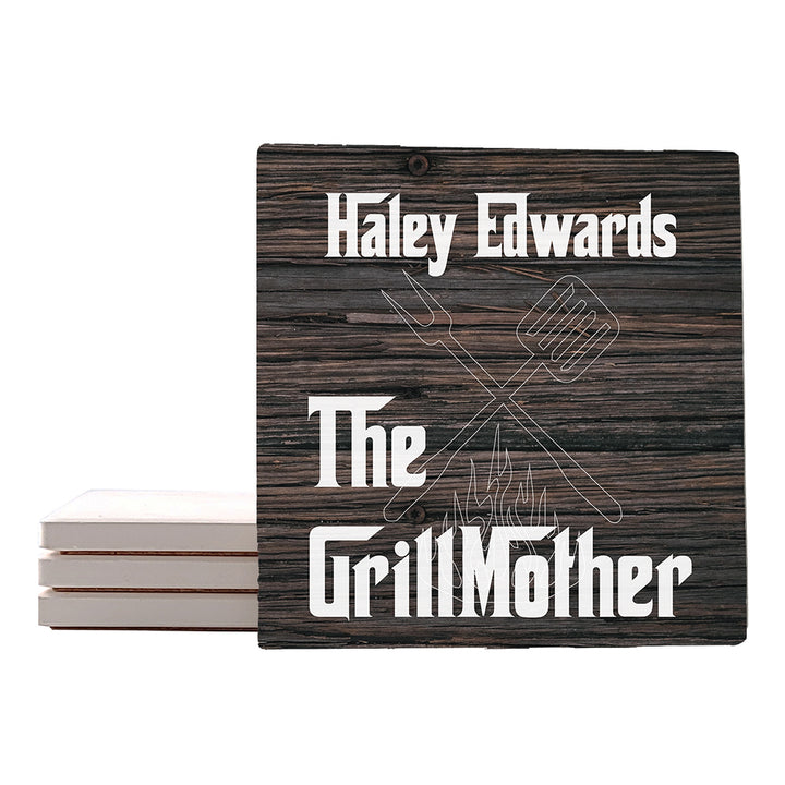 [Set of 4] 4" Premium Absorbent Square Coaster Set | "Hugs & Family" Collection Coasters |Set of 4