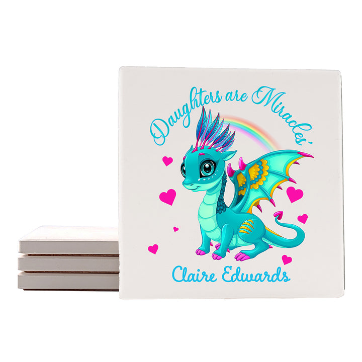 [Set of 4] 4" Premium Absorbent Square Coaster Set | "Hugs & Family" Collection Coasters |Set of 4