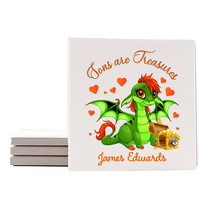 [Set of 4] 4" Premium Absorbent Square Coaster Set | "Hugs & Family" Collection Coasters |Set of 4