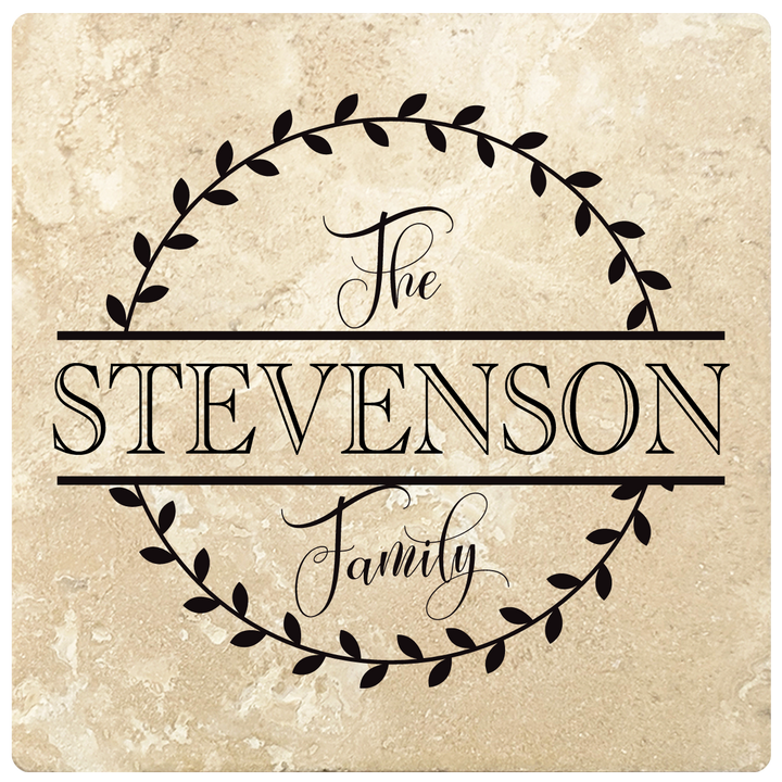 4" Personalized Family  Stone Coasters with Split Leaf Circle, Set of 4