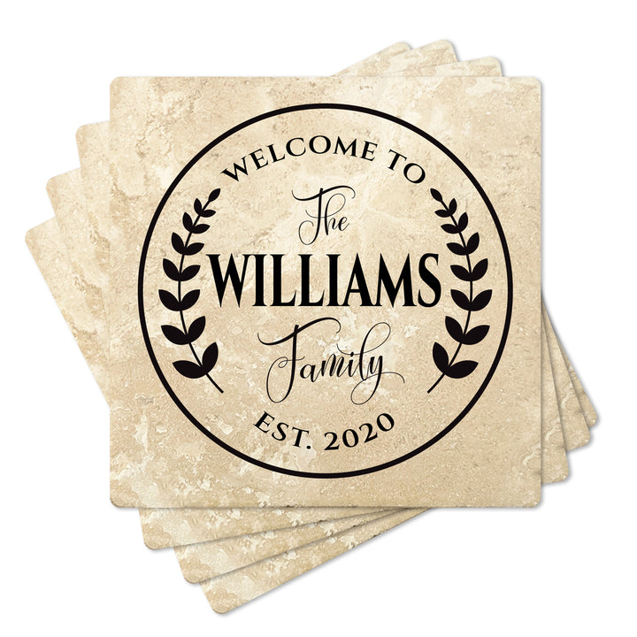 4" Personalized Family  Stone Coasters with Welcome to Family, Set of 4