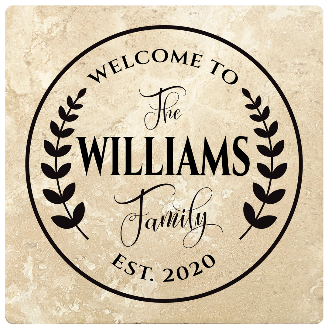 4" Personalized Family  Stone Coasters with Welcome to Family, Set of 4