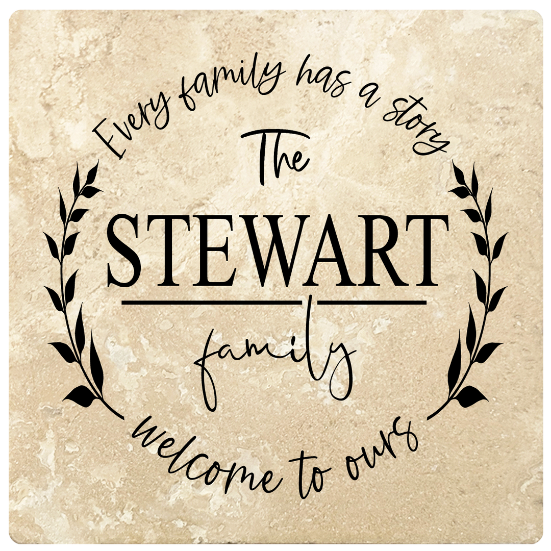 4" Personalized Family  Stone Coasters with Family Story Welcome, Set of 4