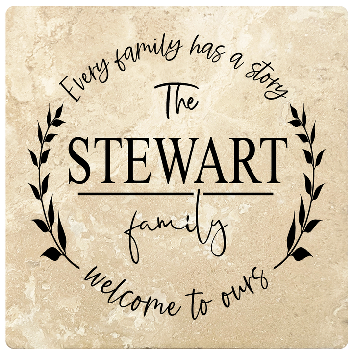 4" Personalized Family  Stone Coasters with Family Story Welcome, Set of 4