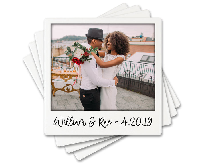 4" Personalized Instant Film Style Ceramic Coasters, Set of 4 Pieces