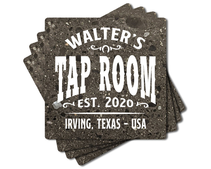 4" Personalized "Man Cave & She Shed Collection" Terrazzo Style Stone Coasters, Set of 4 Pieces