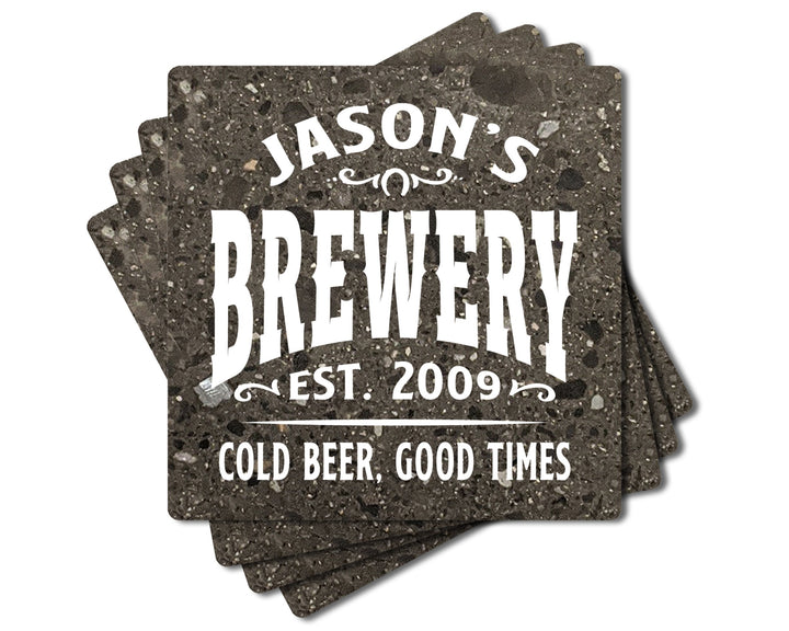 4" Personalized "Man Cave & She Shed Collection" Terrazzo Style Stone Coasters, Set of 4 Pieces