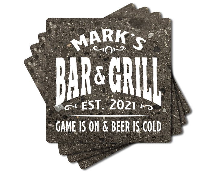 4" Personalized "Man Cave & She Shed Collection" Terrazzo Style Stone Coasters, Set of 4 Pieces
