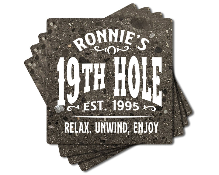 4" Personalized "Man Cave & She Shed Collection" Terrazzo Style Stone Coasters, Set of 4 Pieces