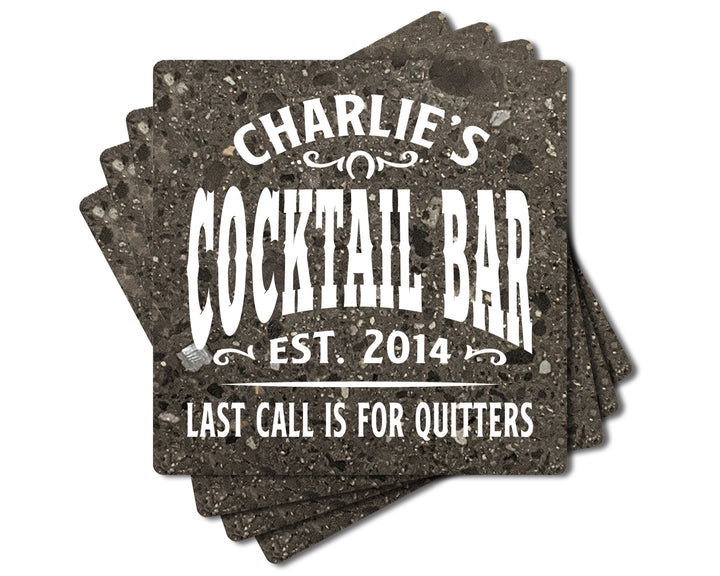 4" Personalized "Man Cave & She Shed Collection" Terrazzo Style Stone Coasters, Set of 4 Pieces