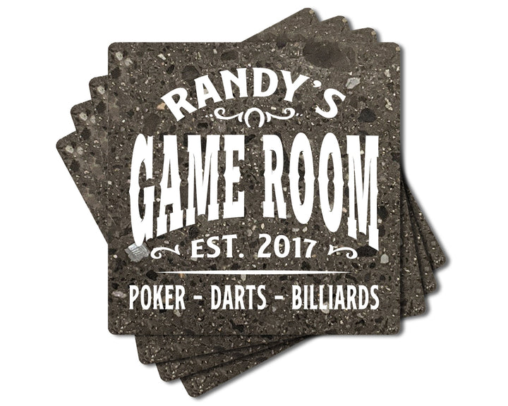 4" Personalized "Man Cave & She Shed Collection" Terrazzo Style Stone Coasters, Set of 4 Pieces