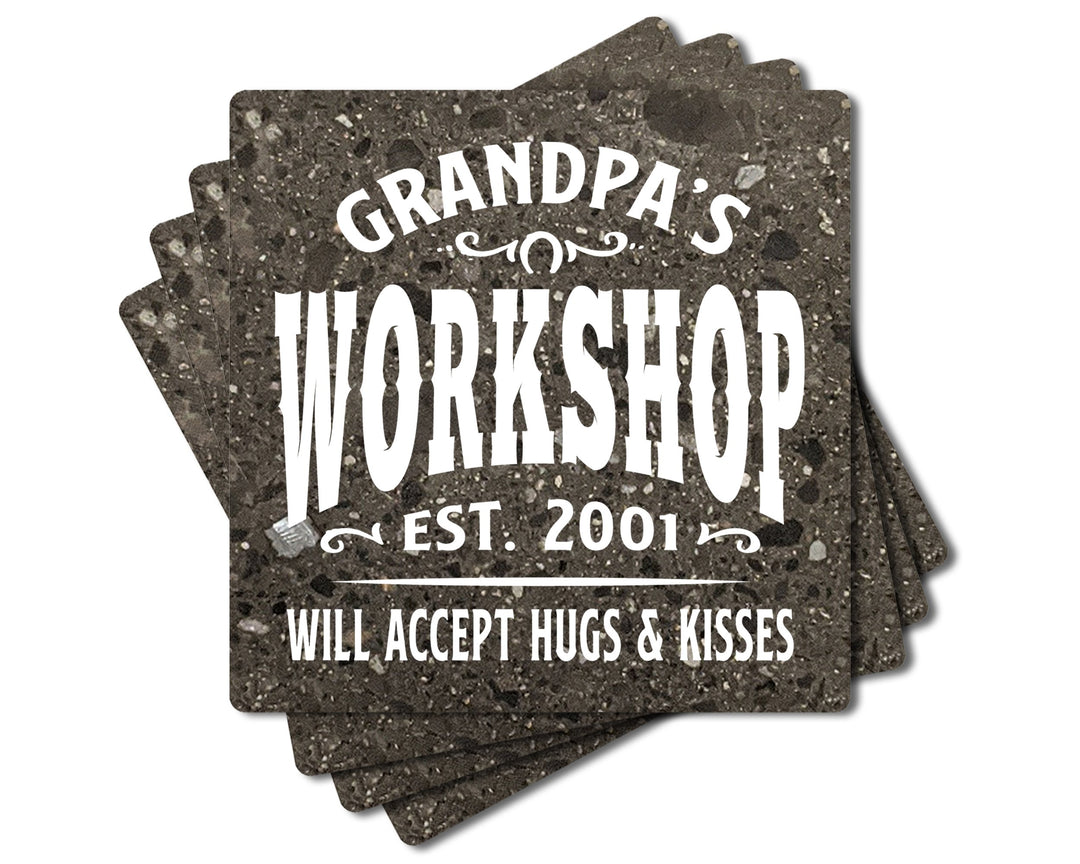 4" Personalized "Man Cave & She Shed Collection" Terrazzo Style Stone Coasters, Set of 4 Pieces