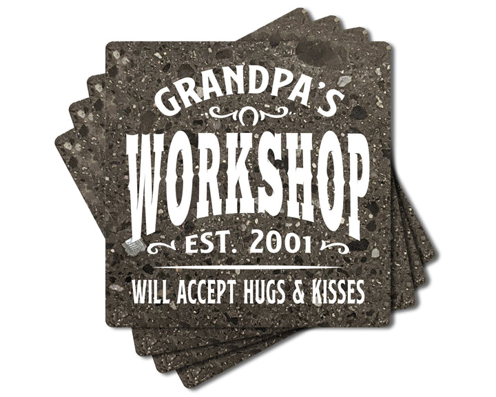 4" Personalized "Man Cave & She Shed Collection" Terrazzo Style Stone Coasters, Set of 4 Pieces
