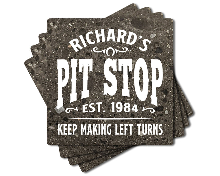 4" Personalized "Man Cave & She Shed Collection" Terrazzo Style Stone Coasters, Set of 4 Pieces
