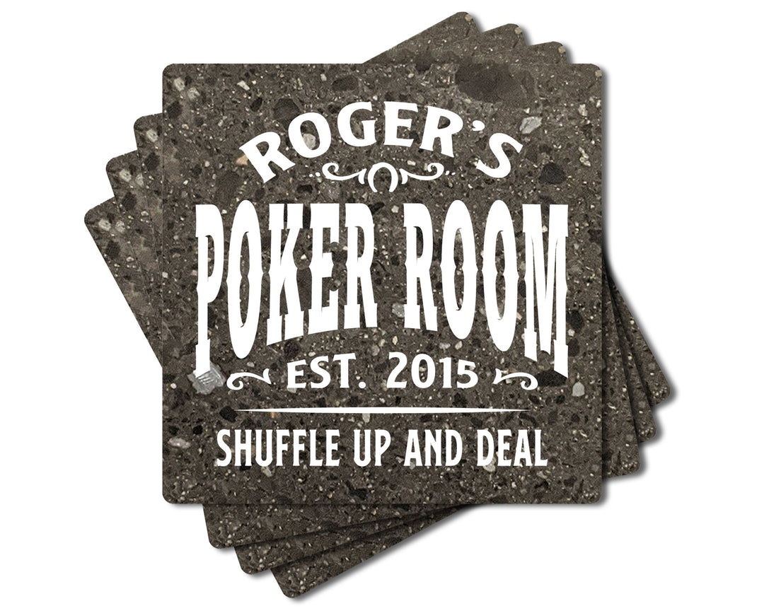 4" Personalized "Man Cave & She Shed Collection" Terrazzo Style Stone Coasters, Set of 4 Pieces