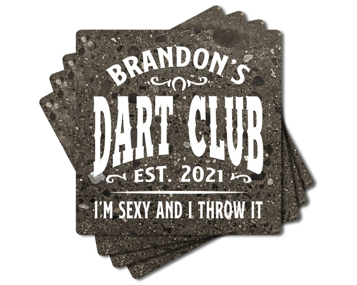 4" Personalized "Man Cave & She Shed Collection" Terrazzo Style Stone Coasters, Set of 4 Pieces