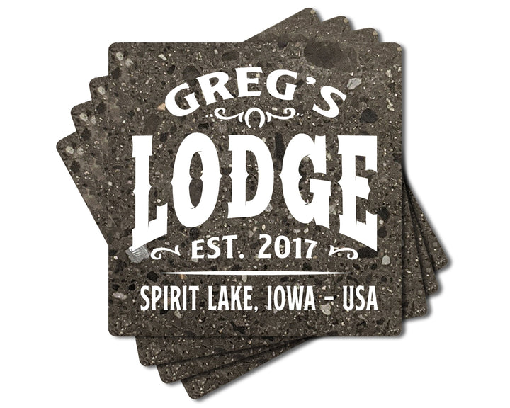4" Personalized "Man Cave & She Shed Collection" Terrazzo Style Stone Coasters, Set of 4 Pieces