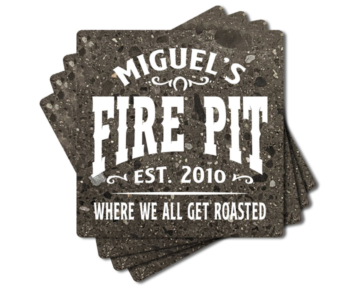 4" Personalized "Man Cave & She Shed Collection" Terrazzo Style Stone Coasters, Set of 4 Pieces