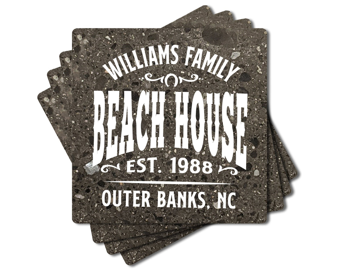 4" Personalized "Man Cave & She Shed Collection" Terrazzo Style Stone Coasters, Set of 4 Pieces