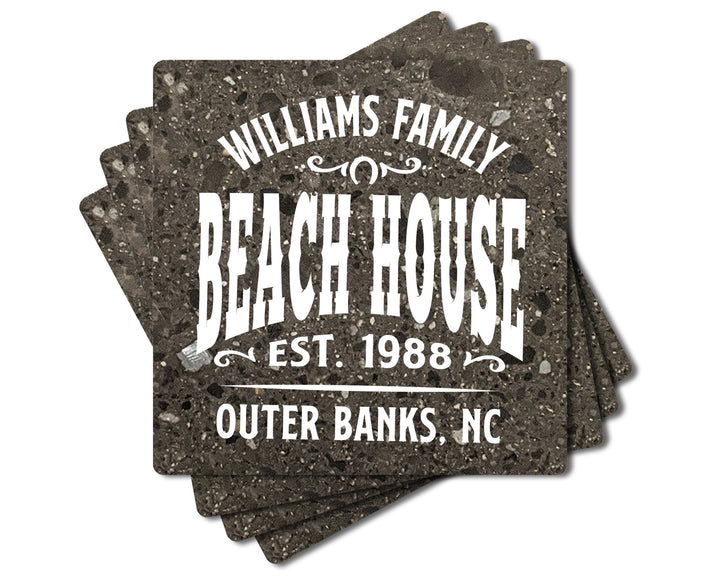 4" Personalized "Man Cave & She Shed Collection" Terrazzo Style Stone Coasters, Set of 4 Pieces