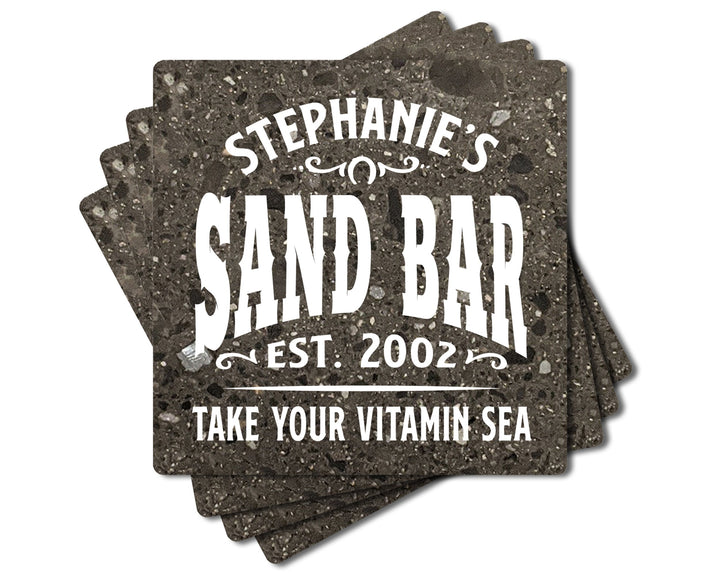 4" Personalized "Man Cave & She Shed Collection" Terrazzo Style Stone Coasters, Set of 4 Pieces