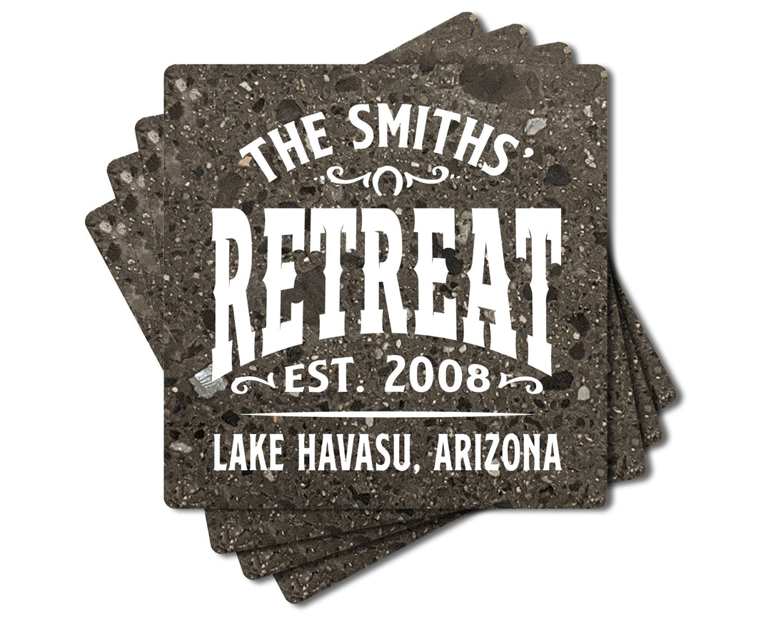 4" Personalized "Man Cave & She Shed Collection" Terrazzo Style Stone Coasters, Set of 4 Pieces