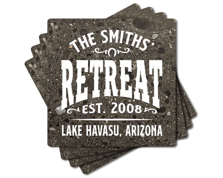 4" Personalized "Man Cave & She Shed Collection" Terrazzo Style Stone Coasters, Set of 4 Pieces