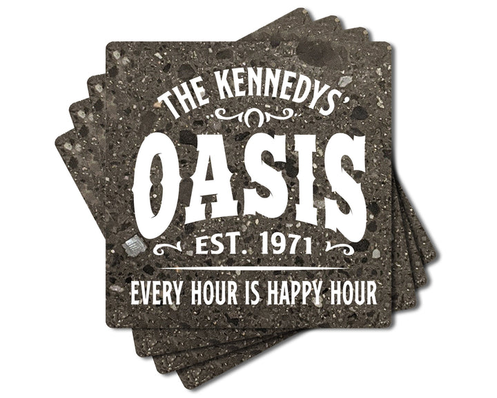 4" Personalized "Man Cave & She Shed Collection" Terrazzo Style Stone Coasters, Set of 4 Pieces