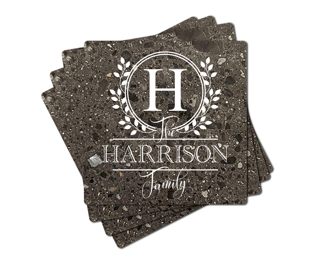 4" Personalized Family Stone Coasters, Set of 4, Choose Your Stone, Choose Your Design