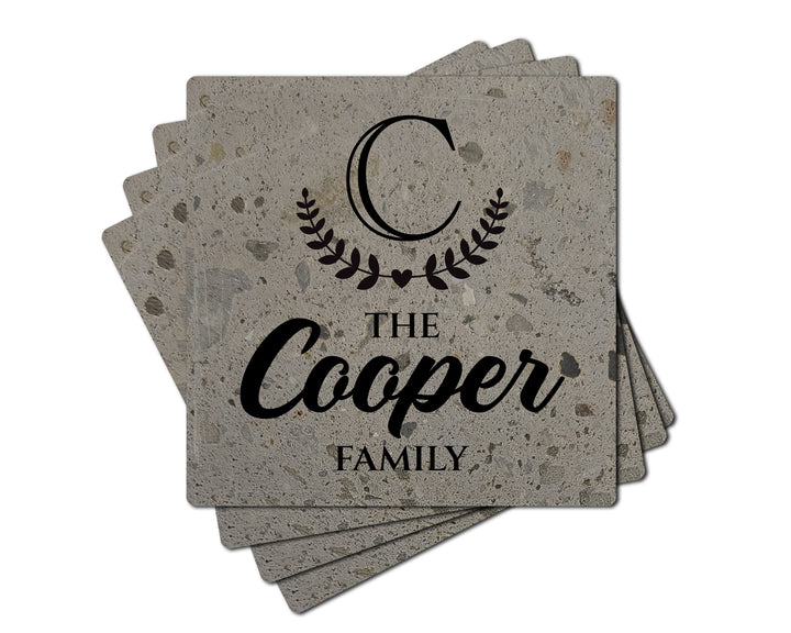4" Personalized Family Stone Coasters, Set of 4, Choose Your Stone, Choose Your Design
