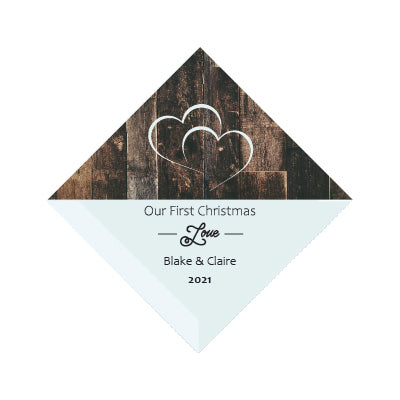 3" Personalized "Our First" Collection, Beveled Glass Suncatcher | Red Velvet Drawstring Gift Bag Pouch