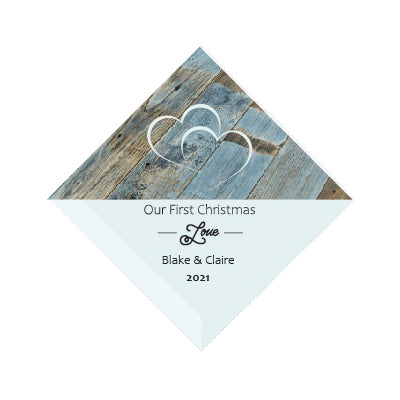 3" Personalized "Our First" Collection, Beveled Glass Suncatcher | Red Velvet Drawstring Gift Bag Pouch