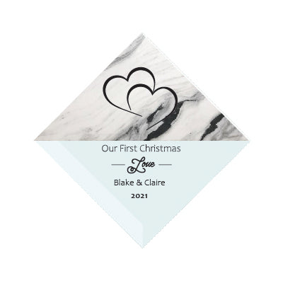 3" Personalized "Our First" Collection, Beveled Glass Suncatcher | Red Velvet Drawstring Gift Bag Pouch
