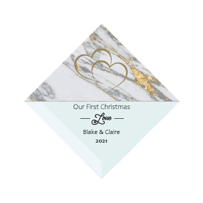 3" Personalized "Our First" Collection, Beveled Glass Suncatcher | Red Velvet Drawstring Gift Bag Pouch