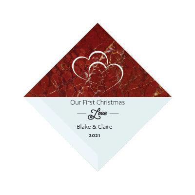 3" Personalized "Our First" Collection, Beveled Glass Suncatcher | Red Velvet Drawstring Gift Bag Pouch