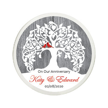 3" Personalized "Our First" Collection, Beveled Glass Suncatcher | Red Velvet Drawstring Gift Bag Pouch