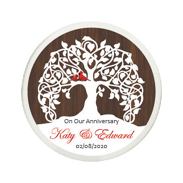 3" Personalized "Our First" Collection, Beveled Glass Suncatcher | Red Velvet Drawstring Gift Bag Pouch