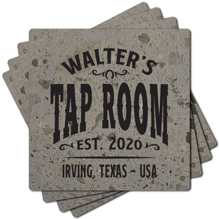 4" Personalized "Man Cave & She Shed Collection" Terrazzo Style Stone Coasters, Set of 4 Pieces