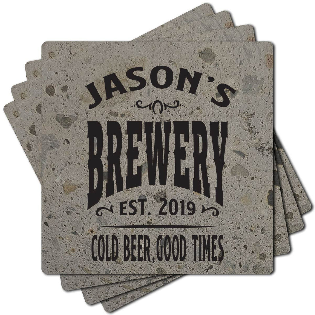 4" Personalized "Man Cave & She Shed Collection" Terrazzo Style Stone Coasters, Set of 4 Pieces