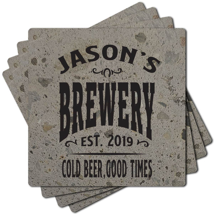 4" Personalized "Man Cave & She Shed Collection" Terrazzo Style Stone Coasters, Set of 4 Pieces