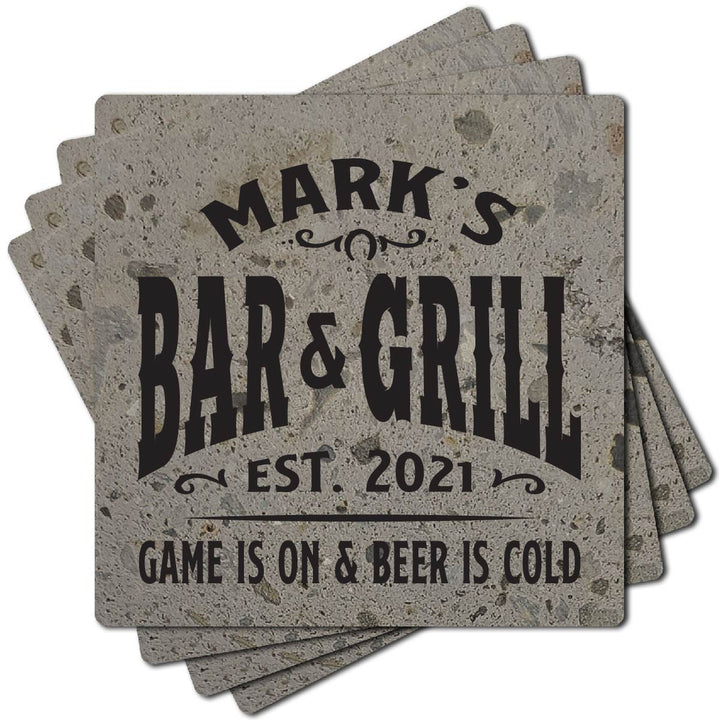 4" Personalized "Man Cave & She Shed Collection" Terrazzo Style Stone Coasters, Set of 4 Pieces