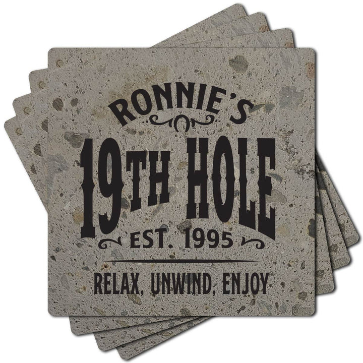 4" Personalized "Man Cave & She Shed Collection" Terrazzo Style Stone Coasters, Set of 4 Pieces
