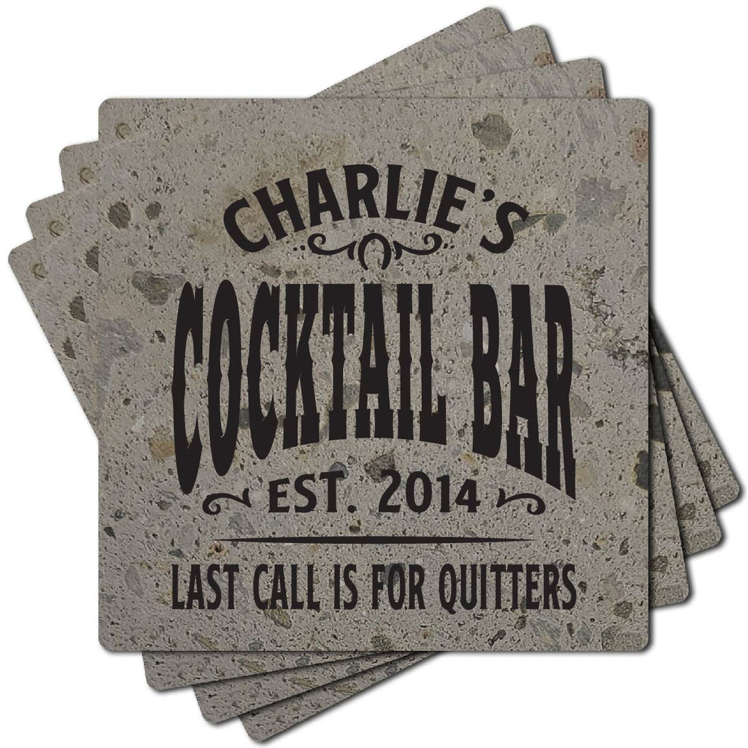 4" Personalized "Man Cave & She Shed Collection" Terrazzo Style Stone Coasters, Set of 4 Pieces